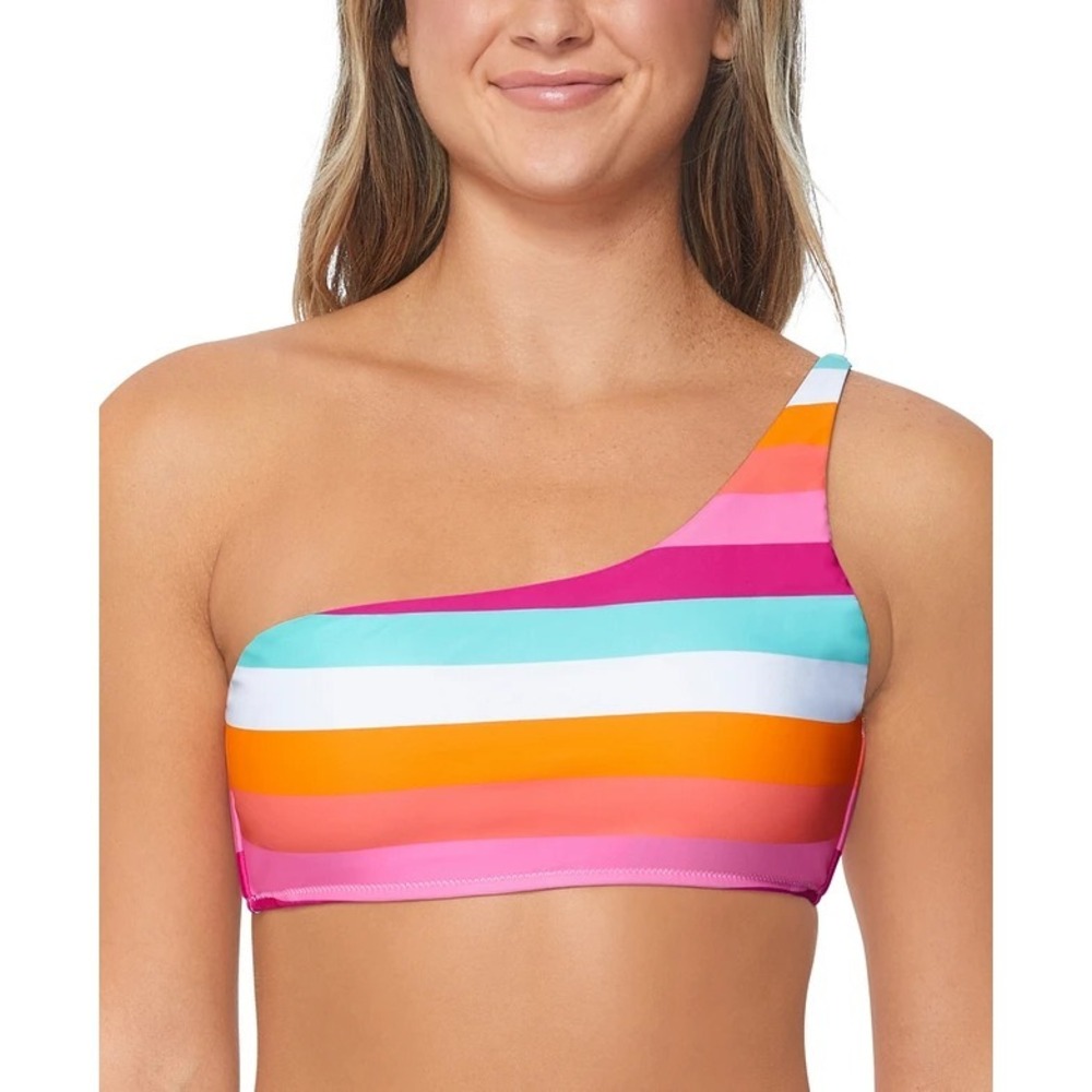 Raisins Juniors Size Medium‎ Striped Shine On One-Shoulder Swim Bikini Top 872